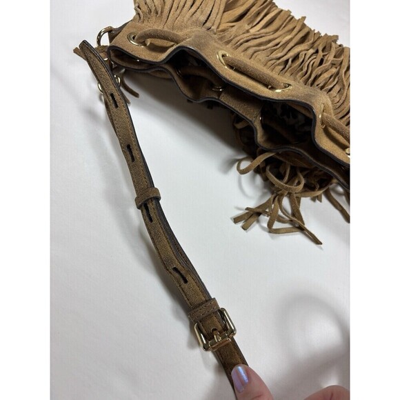 Rebecca Minkoff Fiona Mini Bucket Bag Tan Brown Suede Fringe Crossbody - Picture 11 of 16